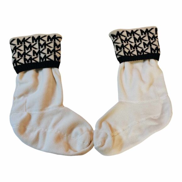 Michael Kors Boot Socks Black White Logo Wool New Size L/XL - Picture 2 of 4
